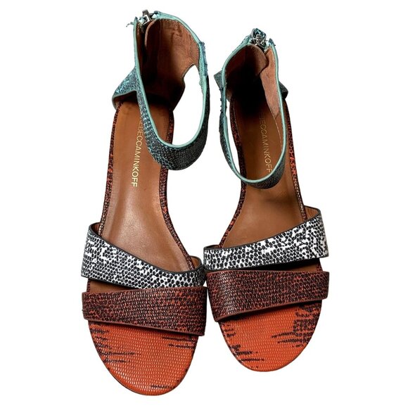 Rebecca Minkoff Sandals Womens 7.5 Wedge Ankle Strap Zip Multicolor Animal Print - Picture 8 of 16